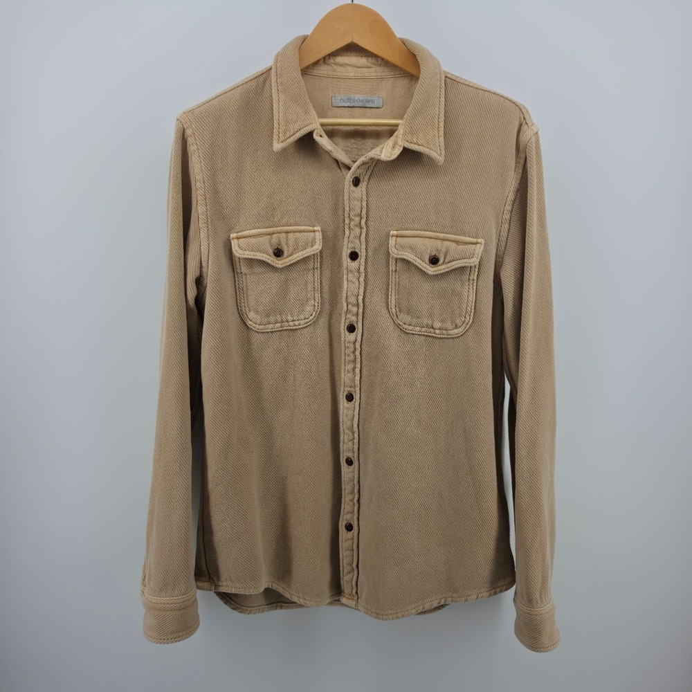 Outerknown Blanket Shirt Mens Large Tan Khaki Organic Cotton Twill Button Down